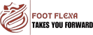 Logo of Foot Flexa with a stylized foot design and text 'Foot Flexa Takes You Forward' on a black background.