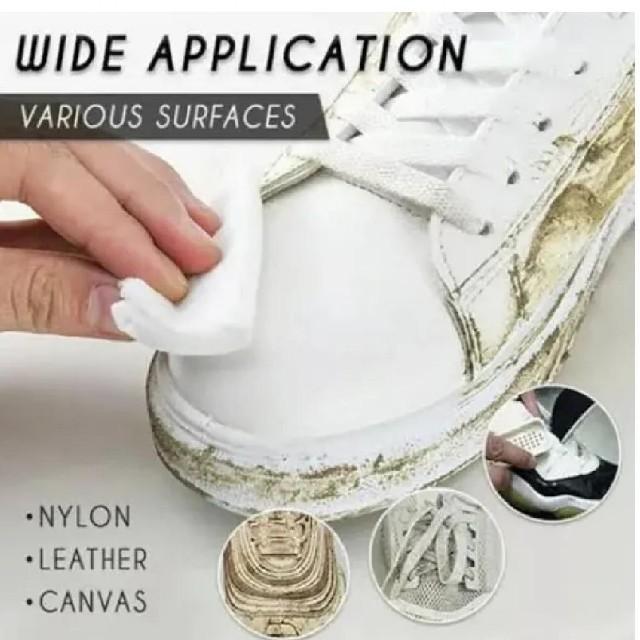 Cleaning a white sneaker with a cloth on various surfaces